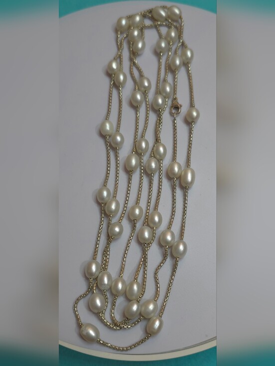 32 INCH STERLING SILVER 925 BAROQUE PEARL NECKLACE 7.4 MM  53.44 Grams